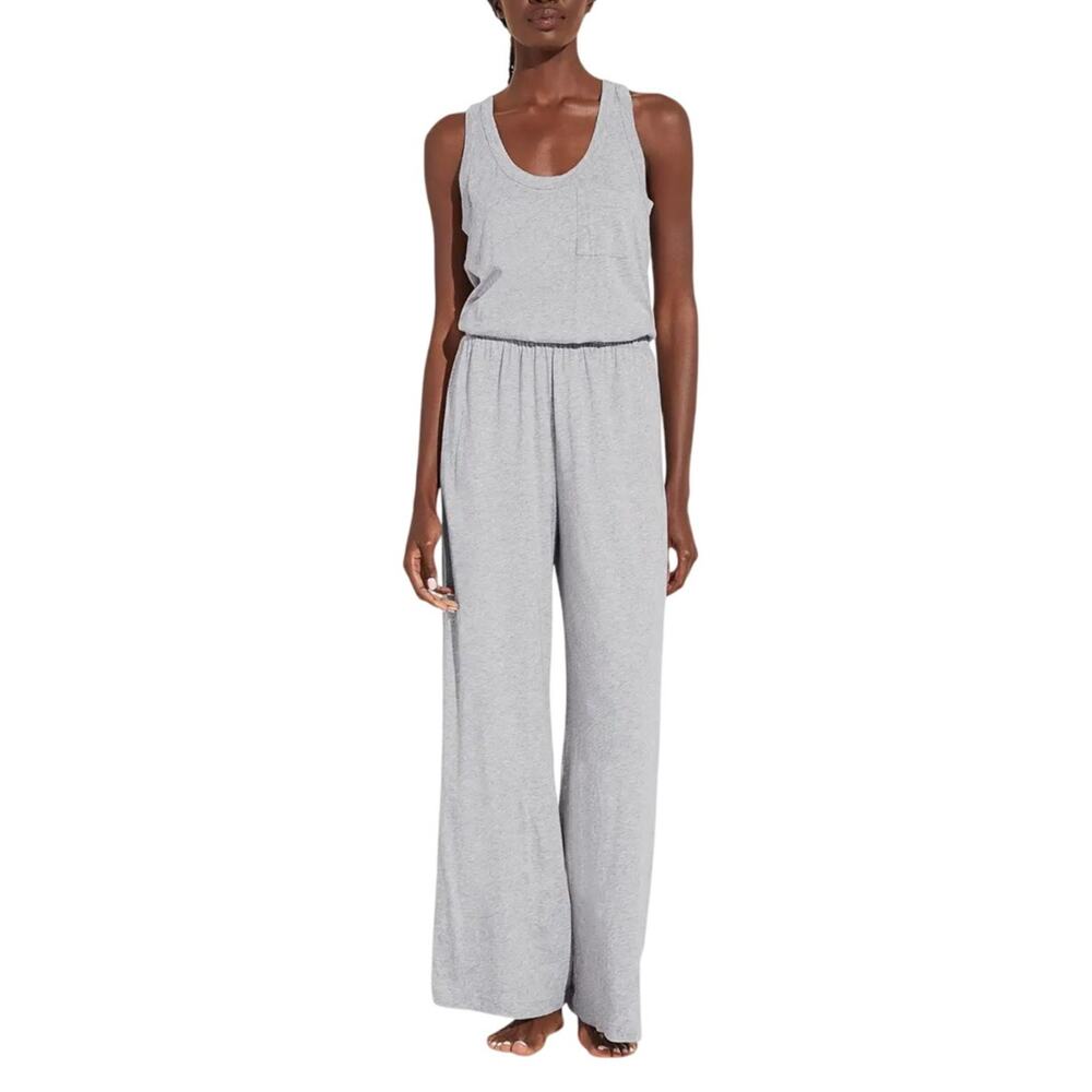 Eberjey Pima Cotton Wide Leg Jumpsuit Sleeveless Women L Gray Loungewear